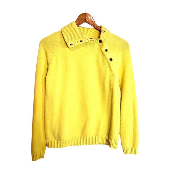Vintage Lauren Ralph Lauren Women's Embossed Snap Turtleneck Sweater Yellow Med - Picture 1 of 8
